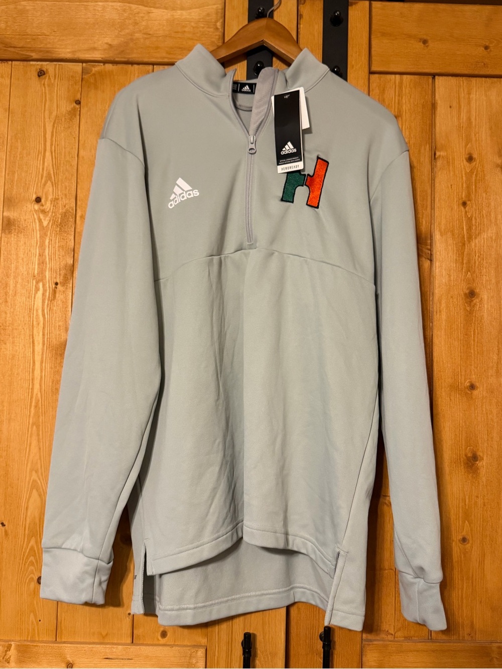 adidas Miami Hurricanes Large Gray 1/4 Zip Sweatshirt NCAA Fan Apparel